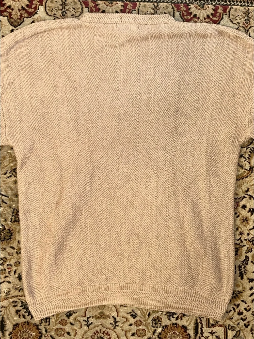 VTG 90 Chaps Ralph Lauren beige Herringbone Knit Sweater Men Crest Hand Frame